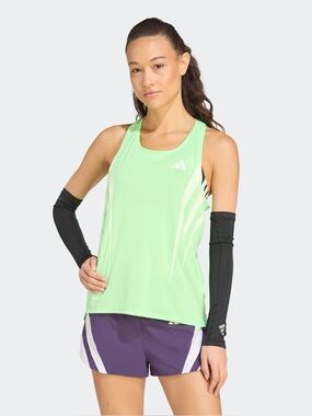 adidas Neon Lime Racerback Tank with White Stripe Accents